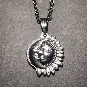 Crescent Moon x Sun Silver Pendant Necklace